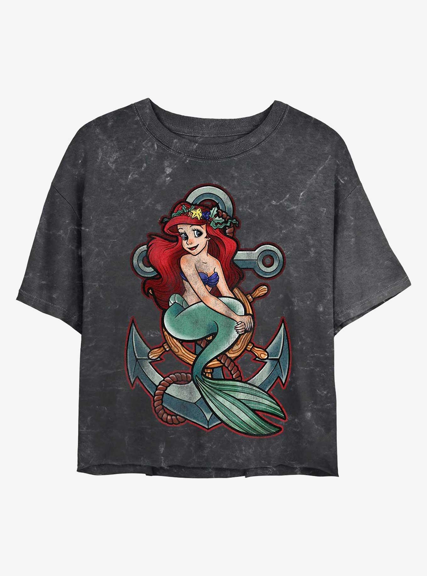 Disney Princesses Ariel Anchor Mineral Wash Crop Girls T-Shirt, , hi-res