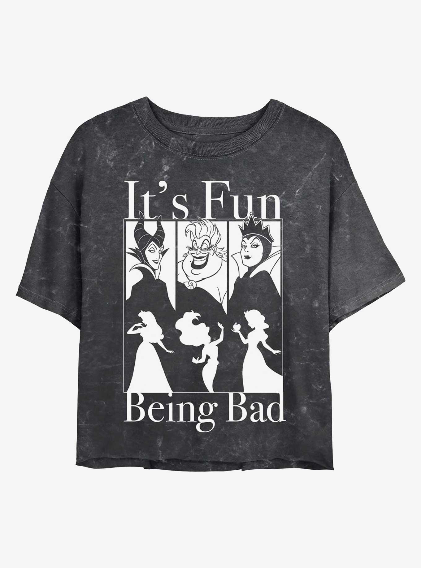 Disney Princesses It's Fun Being Bad Mineral Wash Crop Girls T-Shirt, BLACK, hi-res