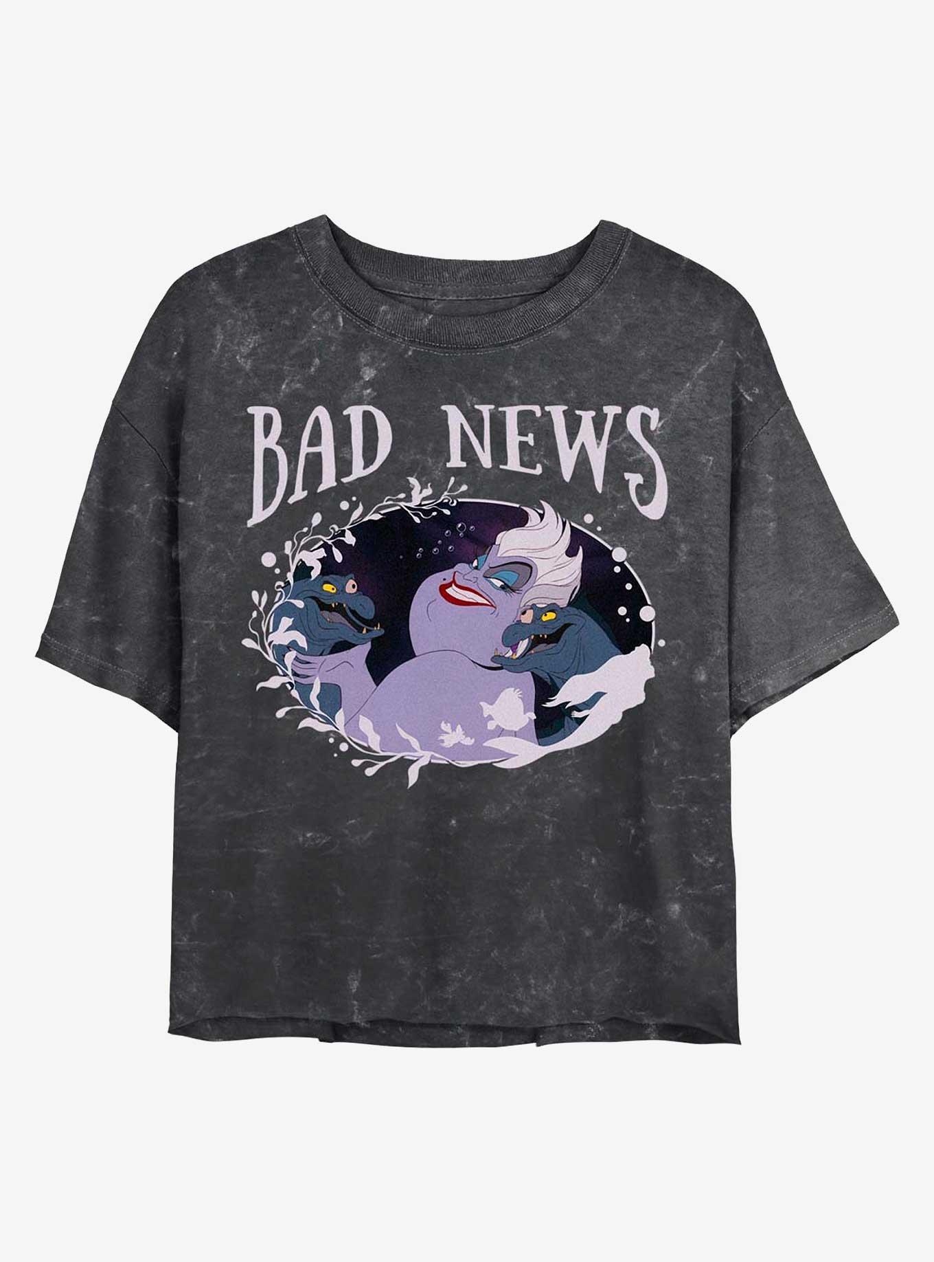 Disney Princesses Ursula Bad News Mineral Wash Crop Girls T-Shirt, BLACK, hi-res