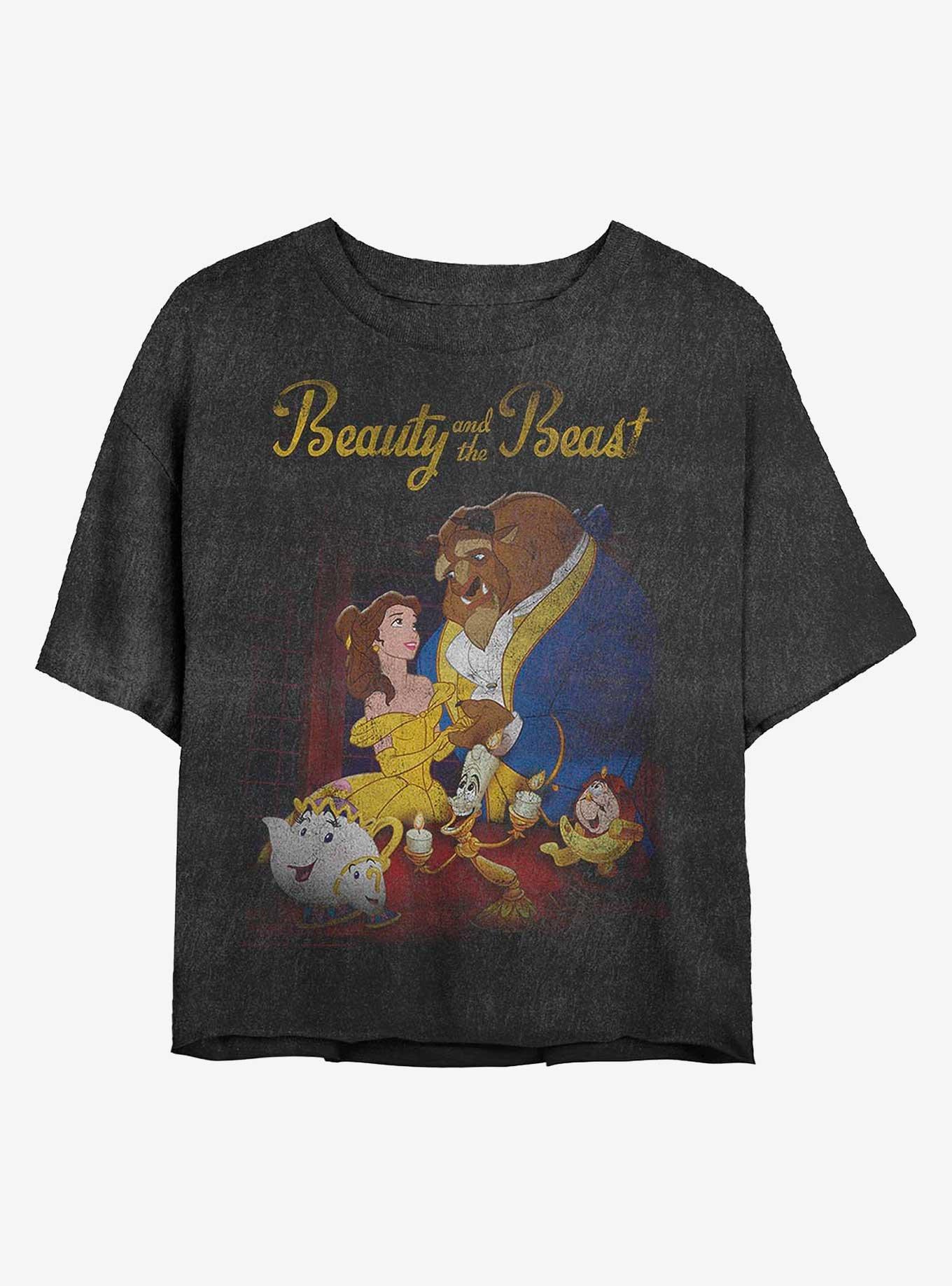 Disney Princesses Classic Beauty Mineral Wash Crop Girls T-Shirt, BLACK, hi-res