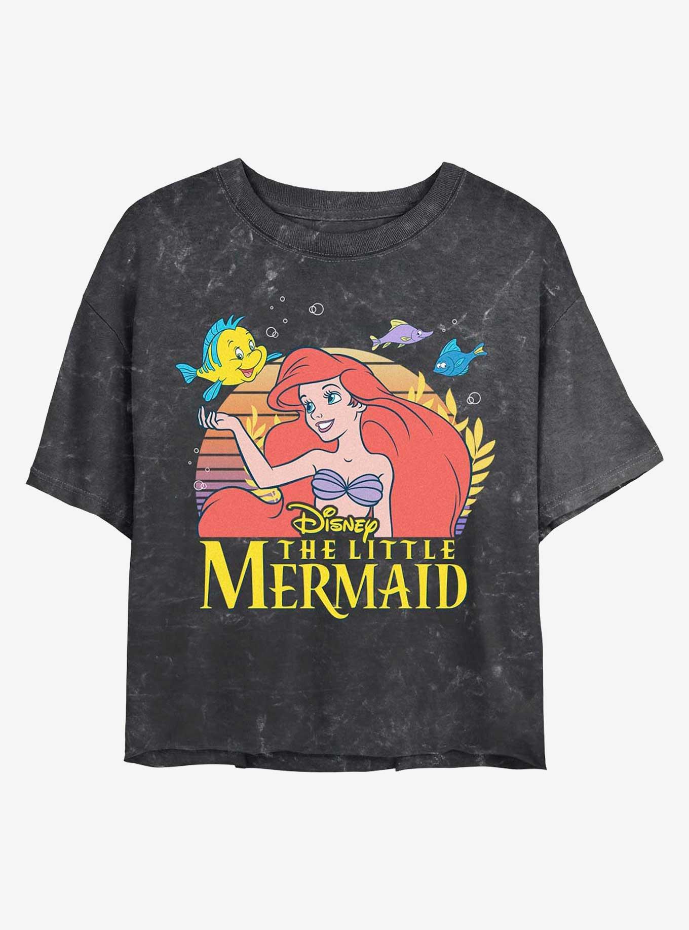 Disney Princesses The Little Mermaid Title Mineral Wash Crop Girls T-Shirt, BLACK, hi-res