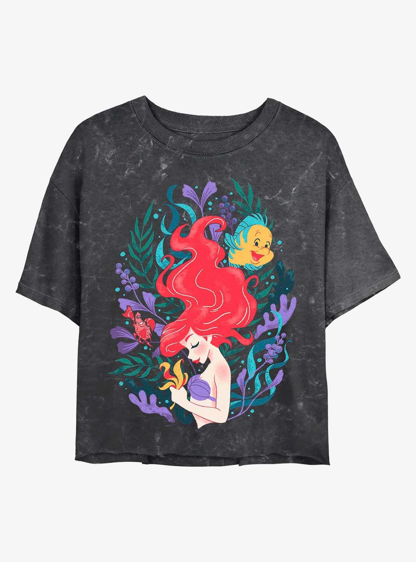 Disney The Little Mermaid Ariel Under The Sea Mineral Wash Crop Girls  T-Shirt - MULTI