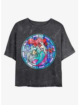Disney The Little Mermaid Ariel Stained Glass Mineral Wash Crop Girls T-Shirt, , hi-res