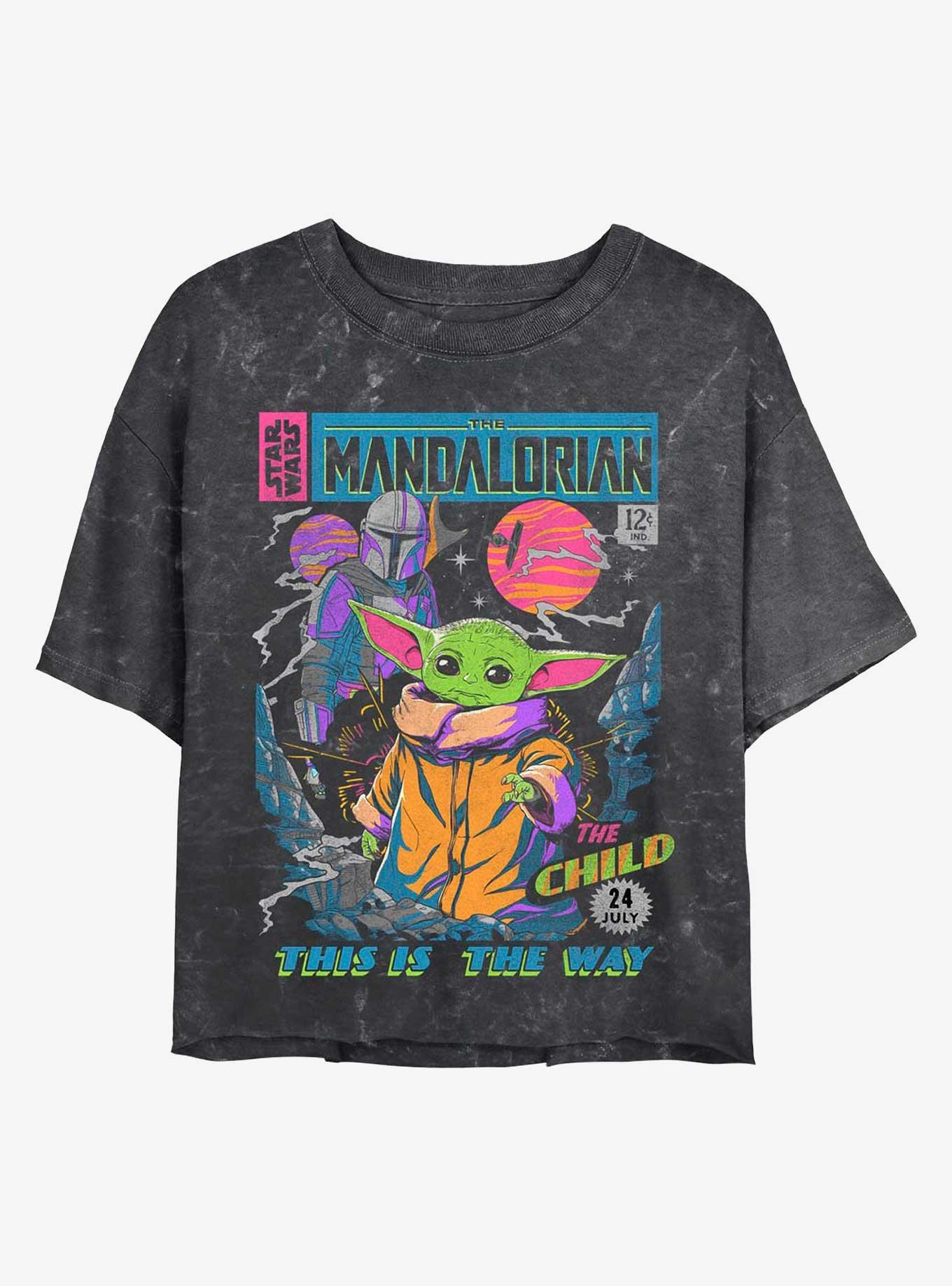 Star Wars The Mandalorian Neon Poster Mineral Wash Crop Girls T-Shirt