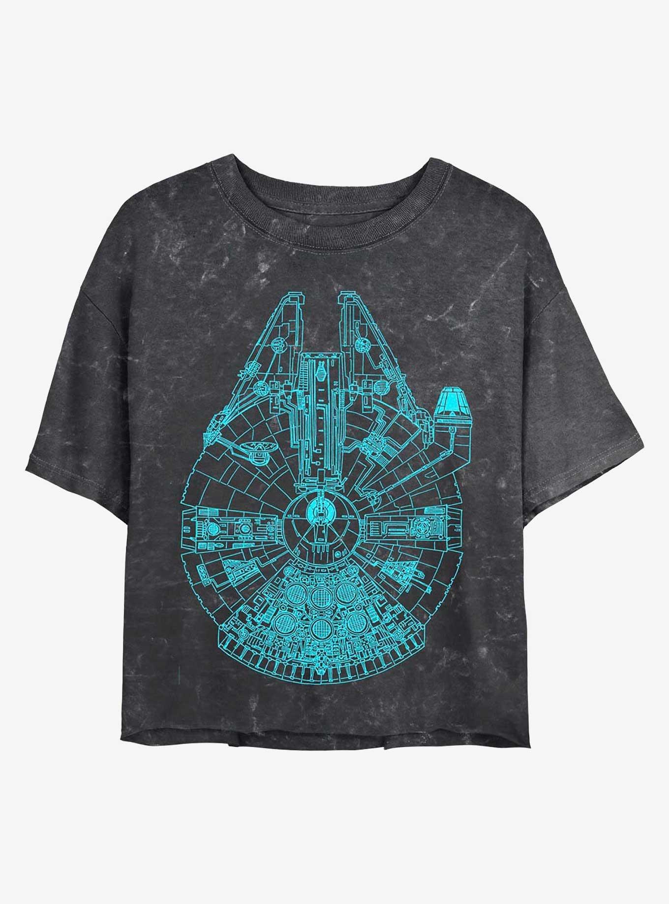 Star Wars Blue Falcon Mineral Wash Crop Girls T-Shirt, BLACK, hi-res
