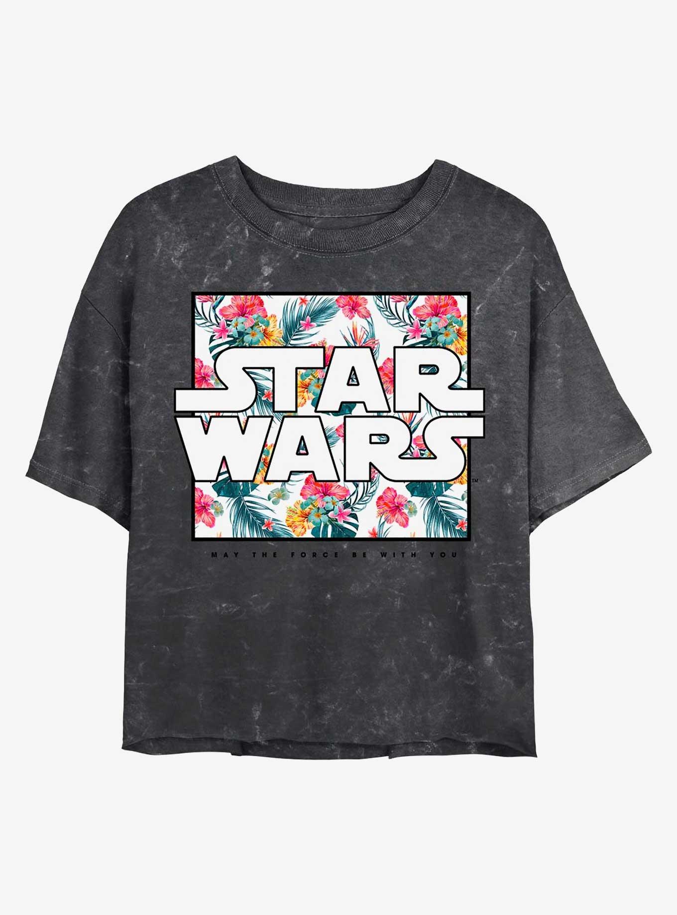 Star Wars Floral Box Logo Mineral Wash Crop Girls T-Shirt, , hi-res