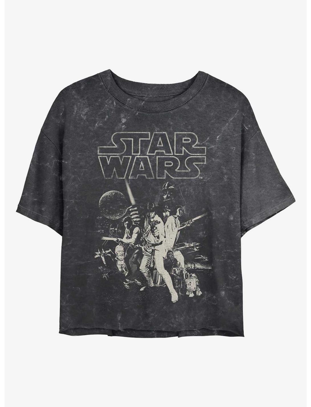 Star Wars Galaxy Fighters Mineral Wash Crop Girls T-Shirt, BLACK, hi-res