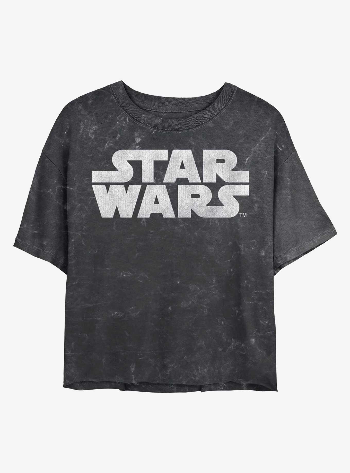 Star Wars Logo Mineral Wash Crop Girls T-Shirt, BLACK, hi-res