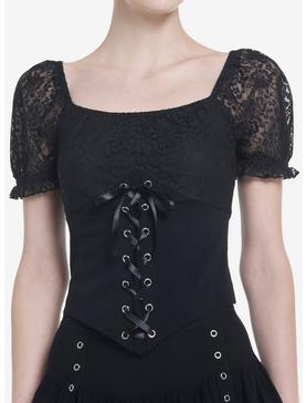 Thorn & Fable Black Lace-Up Pointed Top, , hi-res
