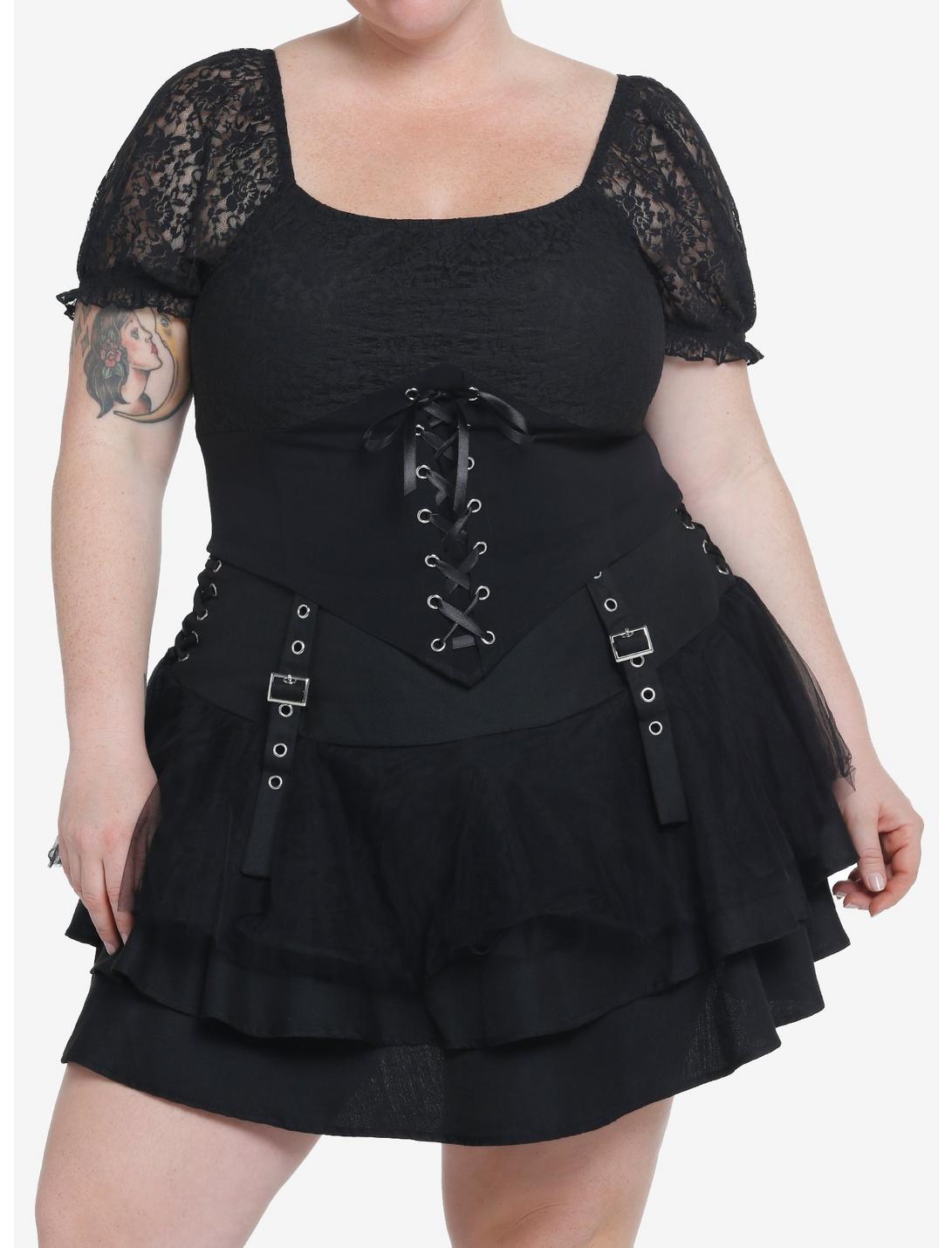 Thorn & Fable Black Lace-Up Pointed Top Plus Size, BLACK, hi-res