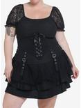 Thorn & Fable Black Lace-Up Pointed Top Plus Size, BLACK, hi-res