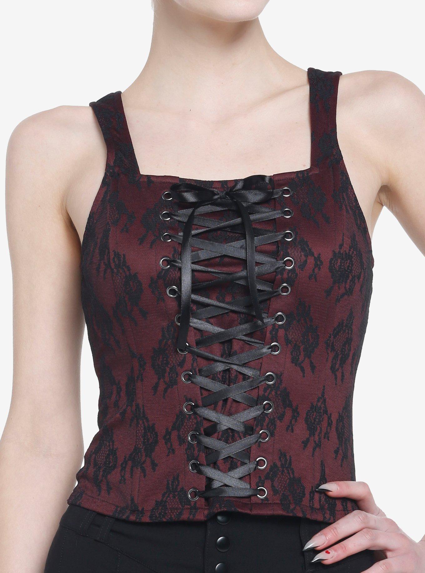 Burgundy Black Lace Up Corset Top Her Universe