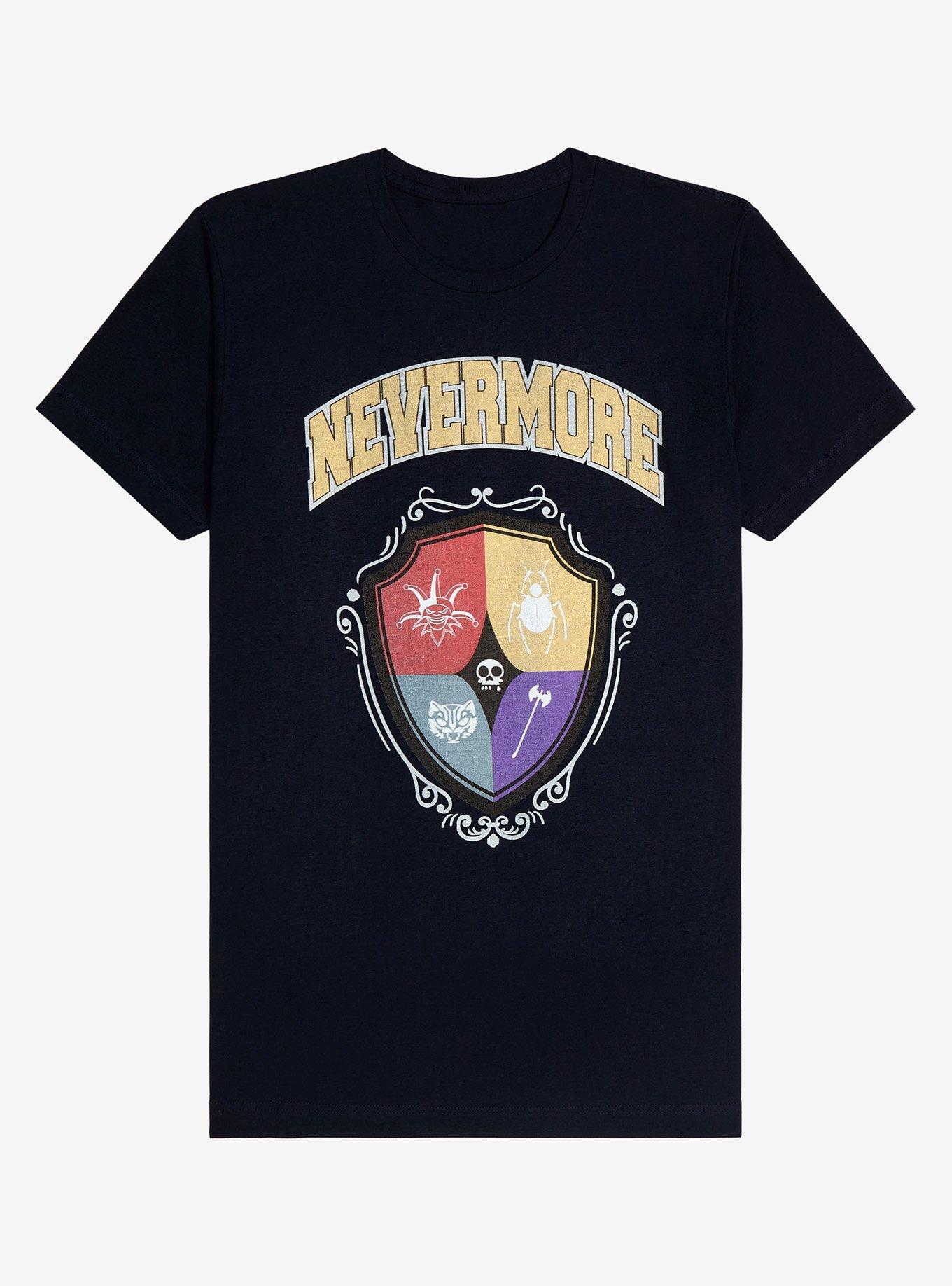 Wednesday Addams Nevermore Academy Crest Women's T-Shirt - BoxLunch Exclusive, NAVY, hi-res