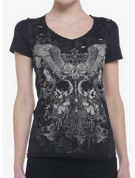 Dark Skull Cross Distressed Girls T-Shirt, , hi-res