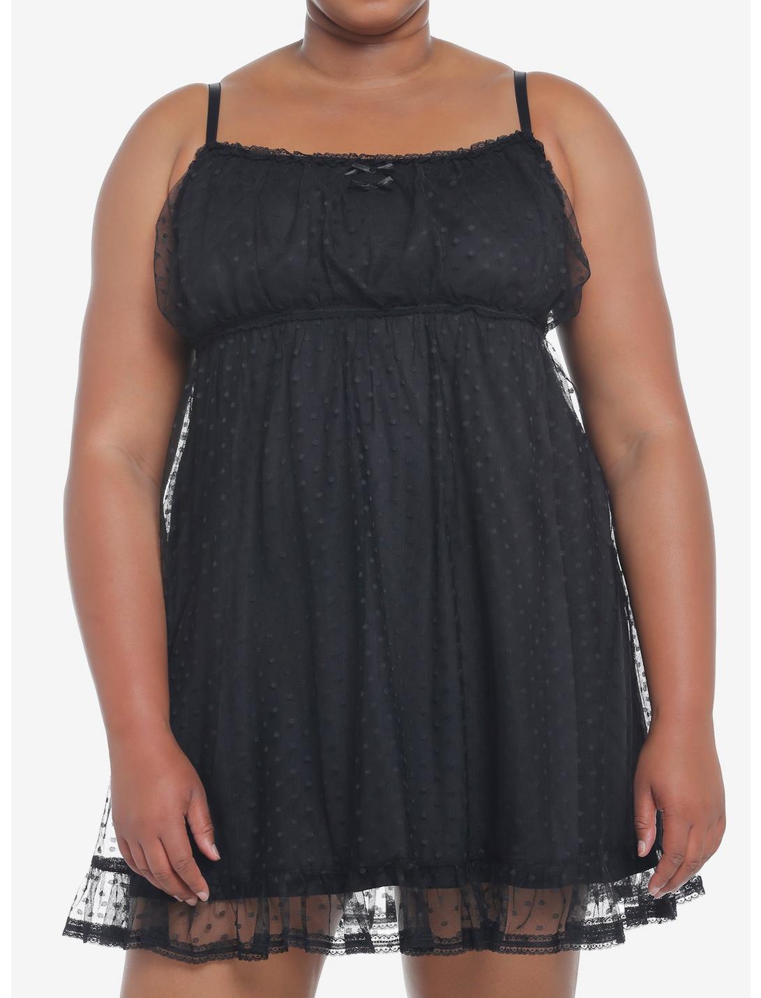 Black Empire Waist Slip Dress Plus Size, BLACK, hi-res