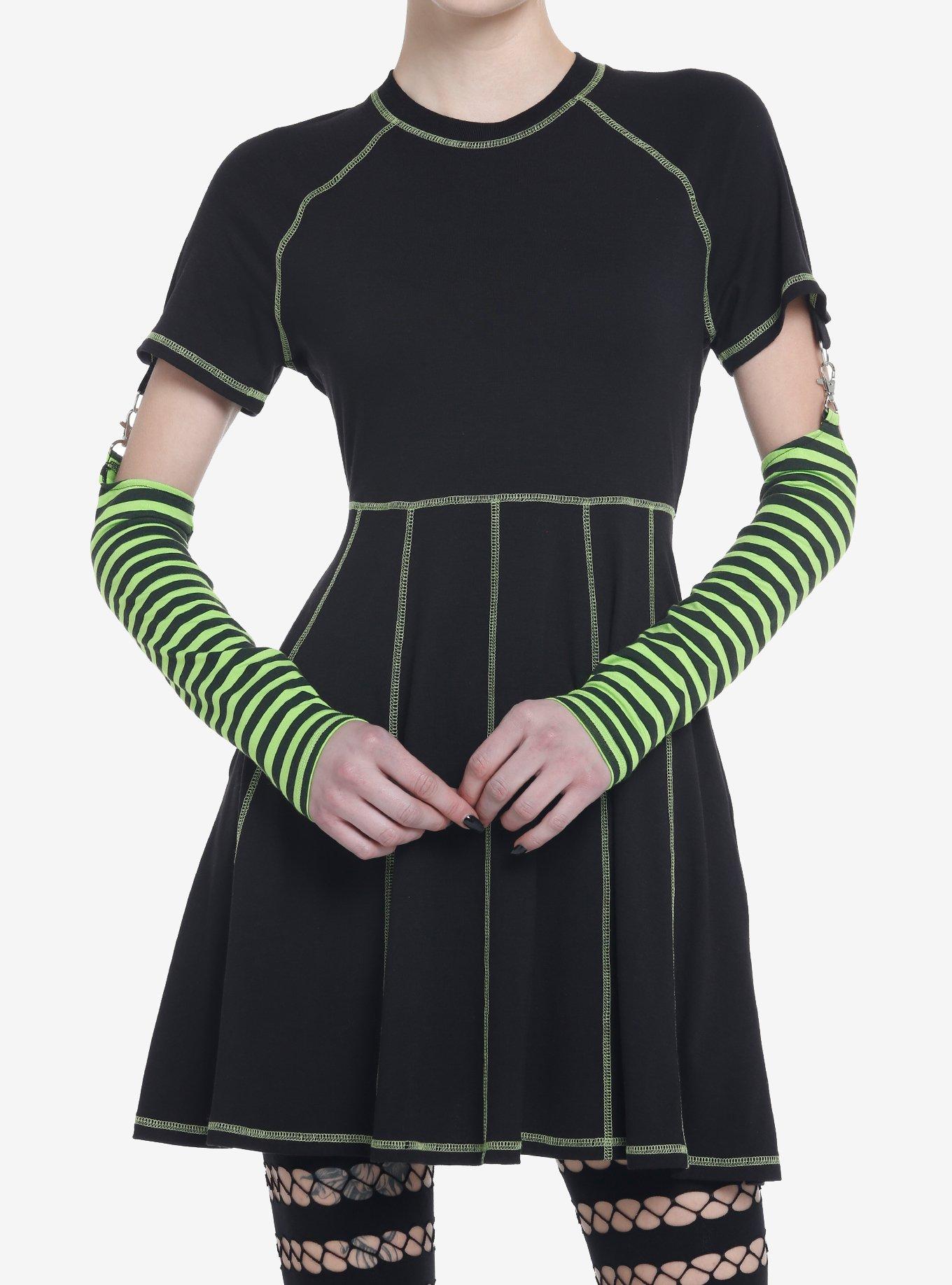 Social Collision Black & Green Contrast Stitch Arm Warmer Dress | Hot Topic