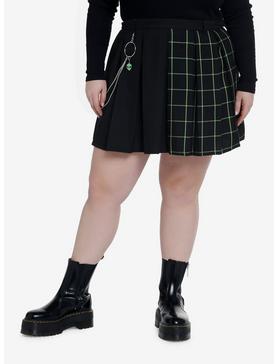 Social Collision Black & Green Grid Split Chain Skirt Plus Size, , hi-res