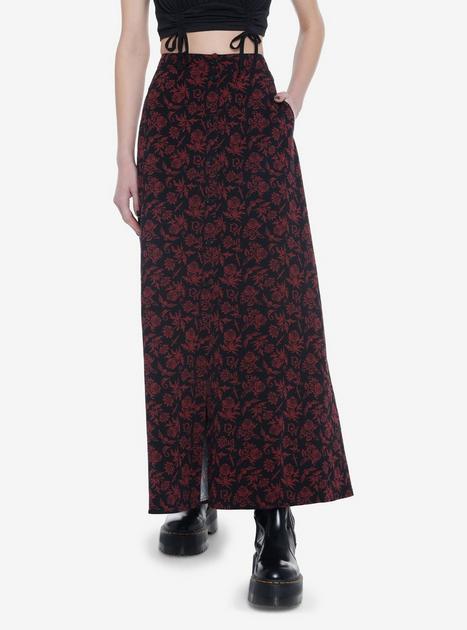 Black & Red Floral Skull Maxi Skirt | Hot Topic