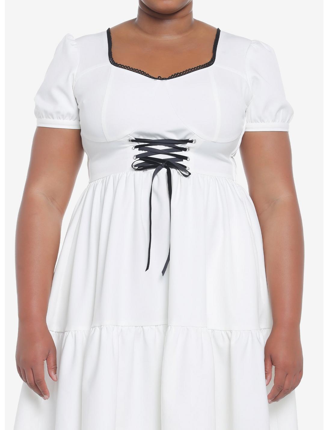 Ivory Corset Tiered Dress Plus Size, BRIGHT WHITE, hi-res