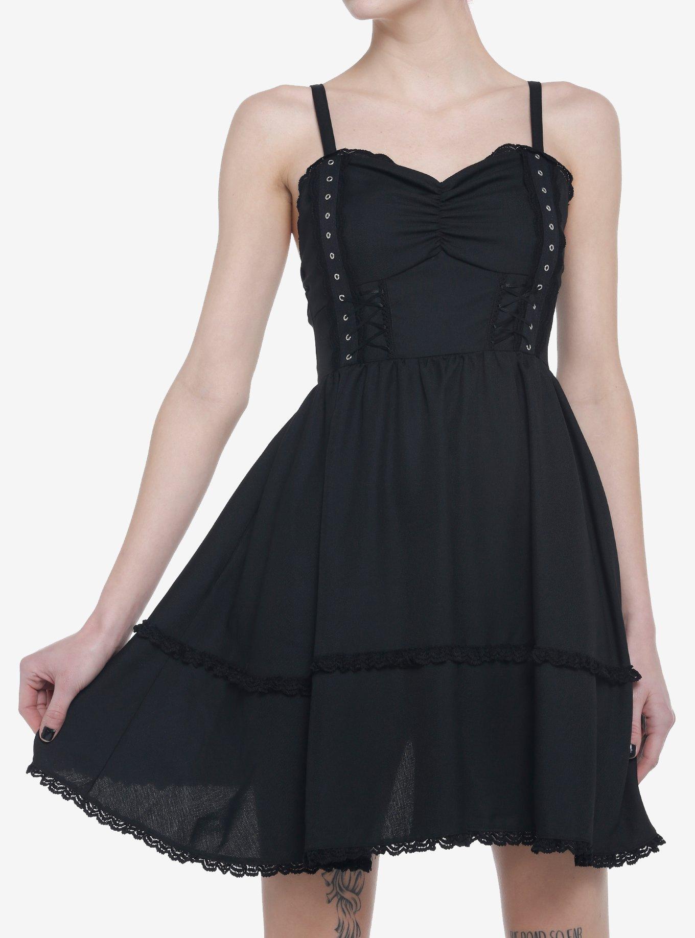 Black Grommet Tape Sweetheart Dress, BLACK, hi-res
