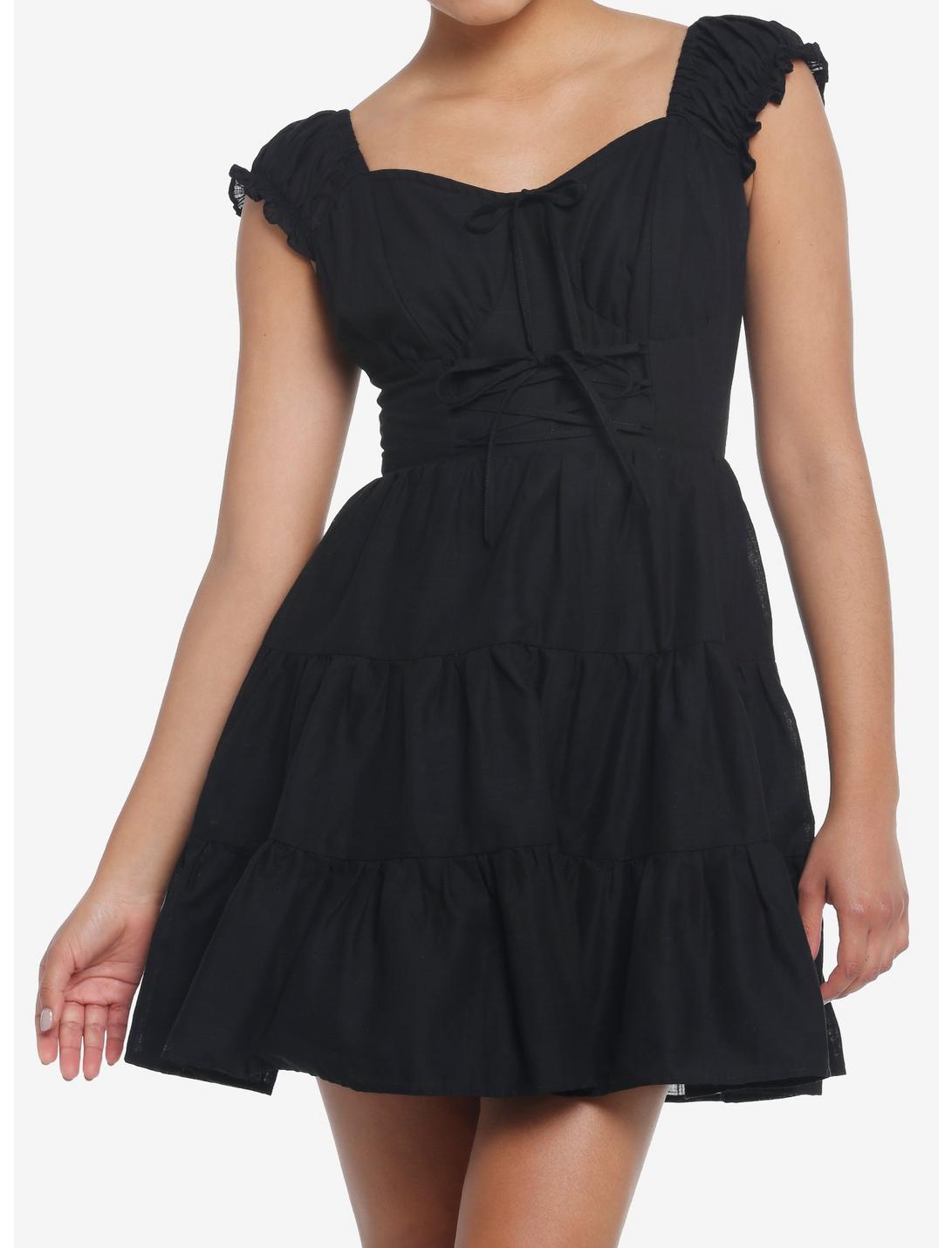 Thorn & Fable Black Tiered Dress, BLACK, hi-res