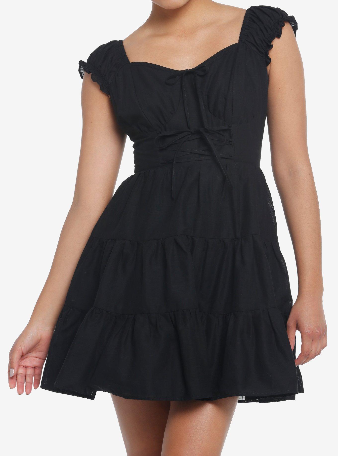 Thorn & Fable Black Tiered Dress, BLACK, hi-res