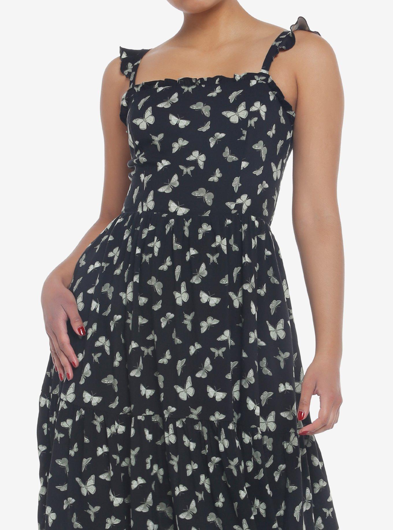 Black & Green Butterfly Ruffle Cami Midi Dress, MULTI, hi-res