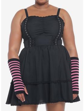 Black Grommet Tape Sweetheart Dress Plus Size, , hi-res