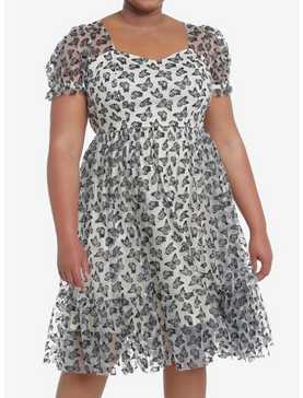 Thorn & Fable Ivory & Black Butterfly Glitter Mesh Dress Plus Size, , hi-res