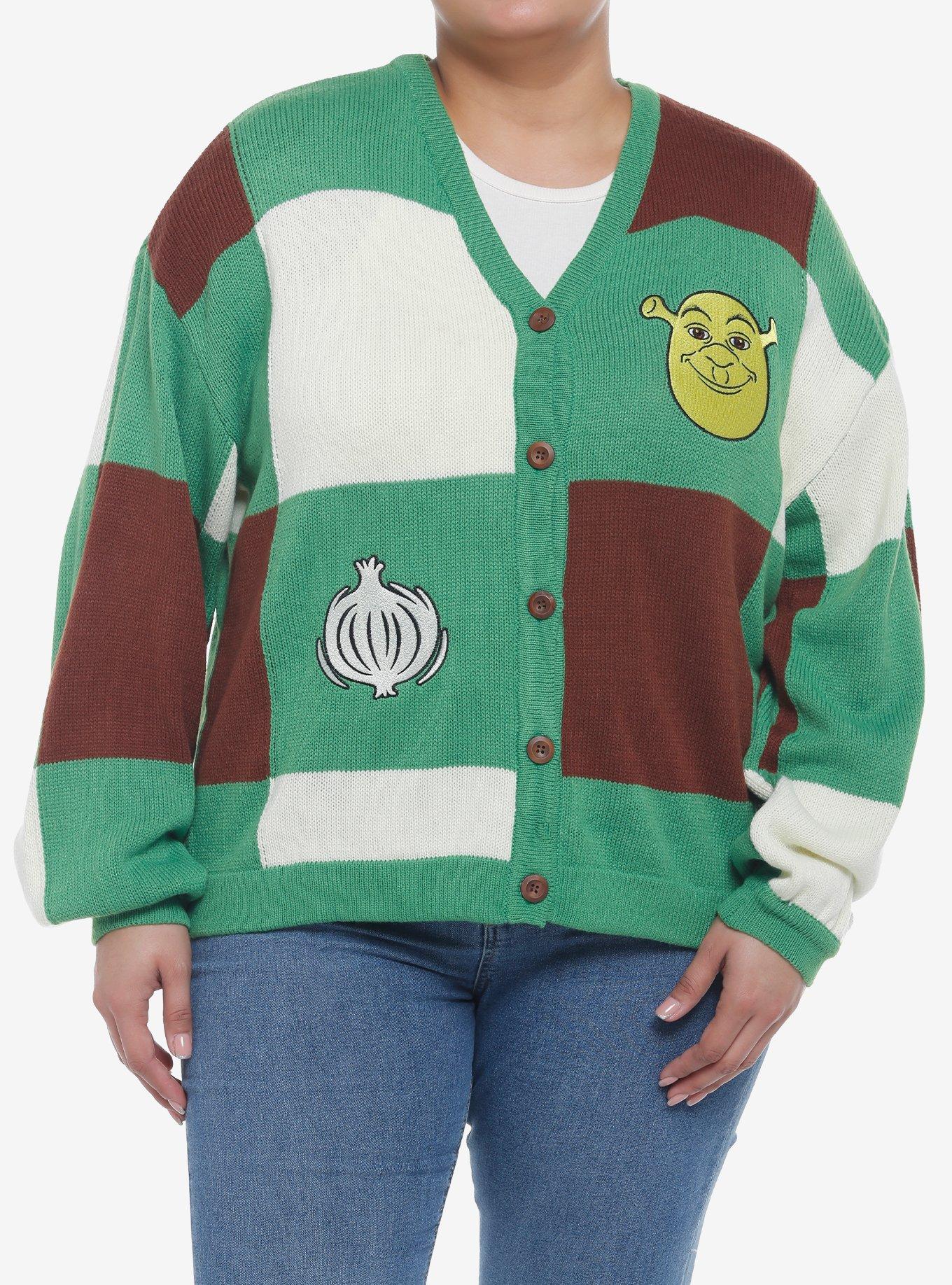 Shrek Patchwork Skimmer Cardigan Plus Size, MULTI, hi-res