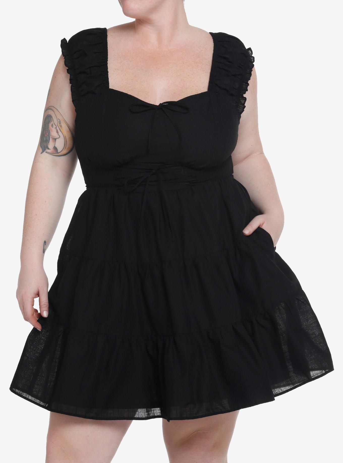Thorn & Fable Black Tiered Dress Plus Size, MULTI, hi-res