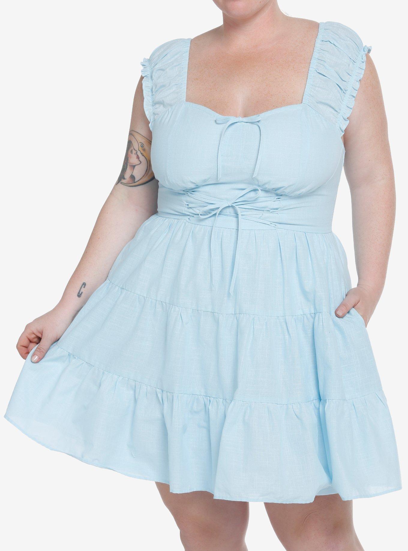 Sweet Society Baby Blue Tiered Dress Plus Size, MULTI, hi-res