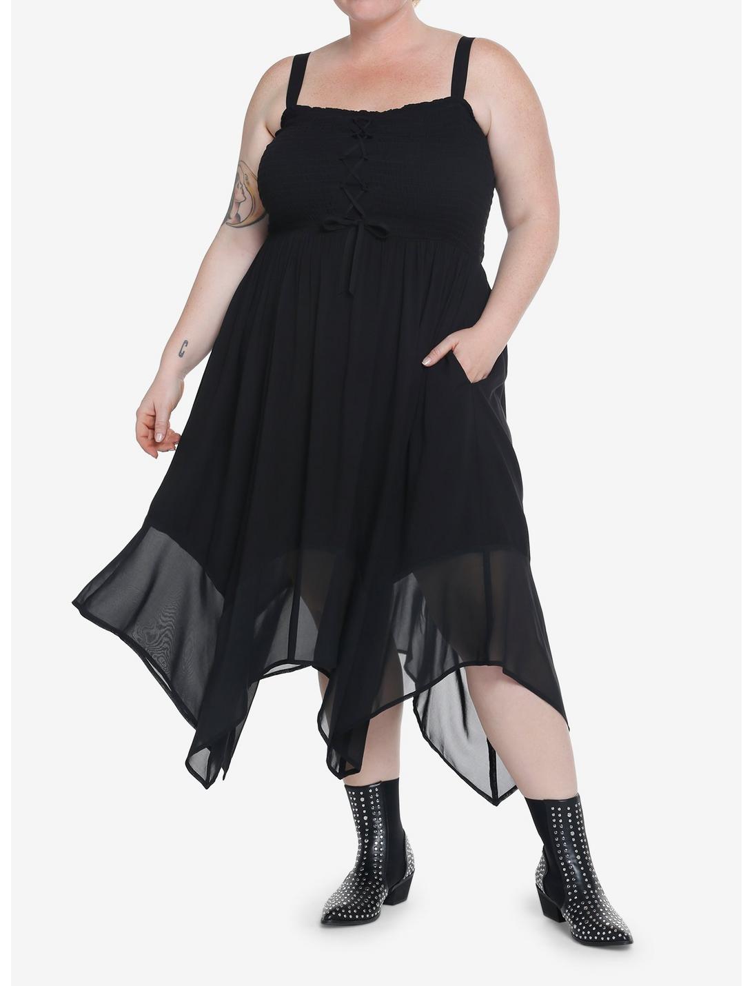 Thorn & Fable Black Lace-Up Hanky Hem Dress Plus Size, MULTI, hi-res
