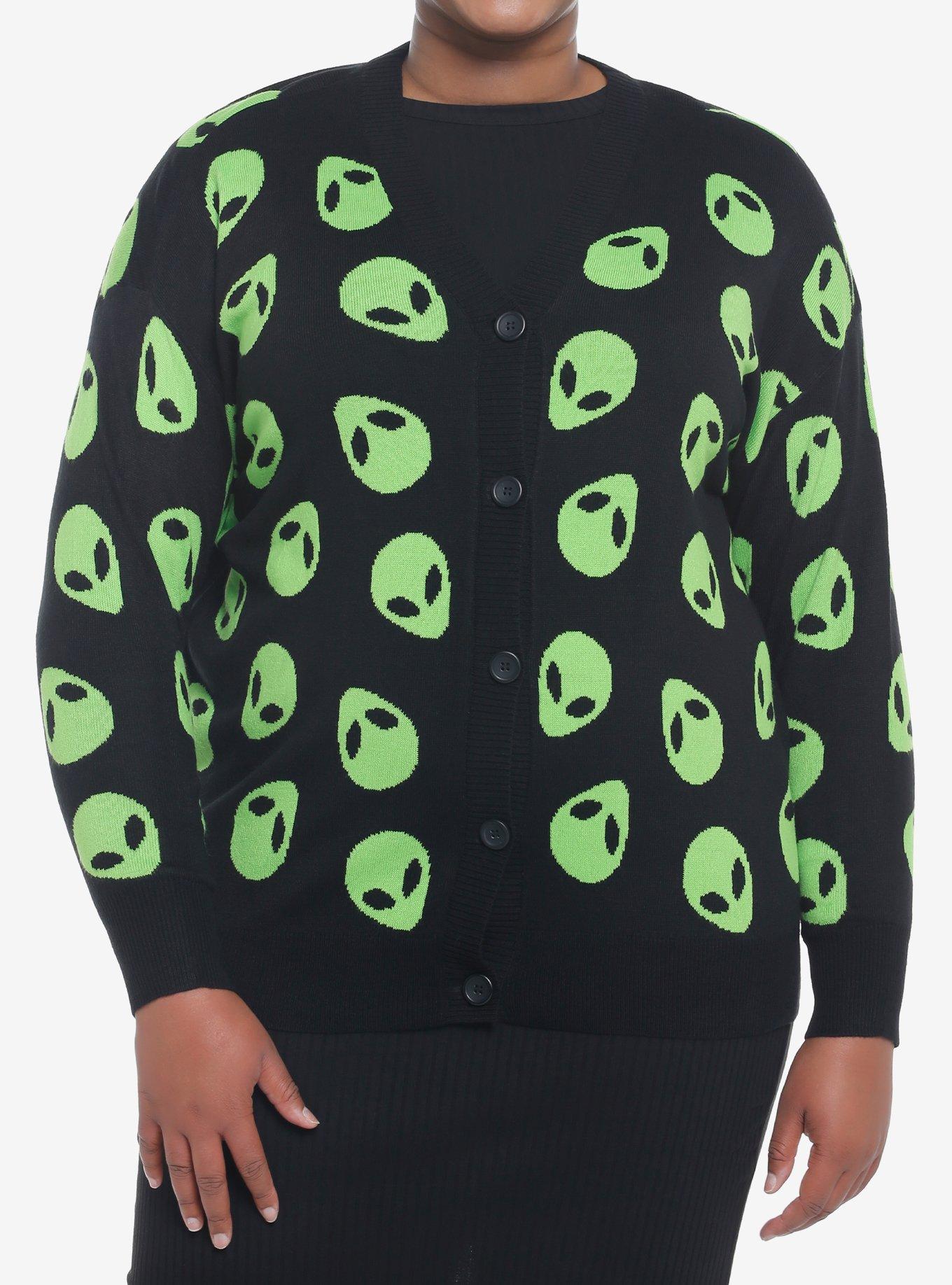 Green Alien Girls Oversized Cardigan Plus Size, BLACK, hi-res