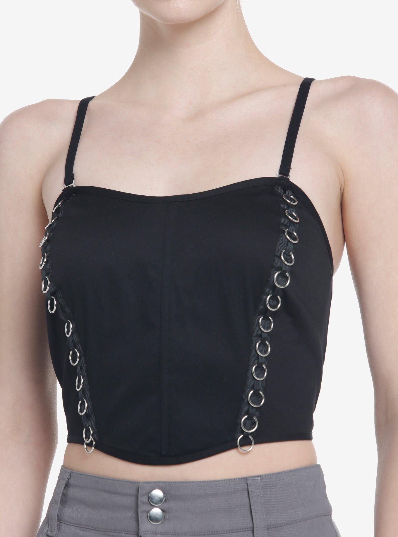 Social Collision O-Ring Girls Crop Corset Top, BLACK, hi-res view 1