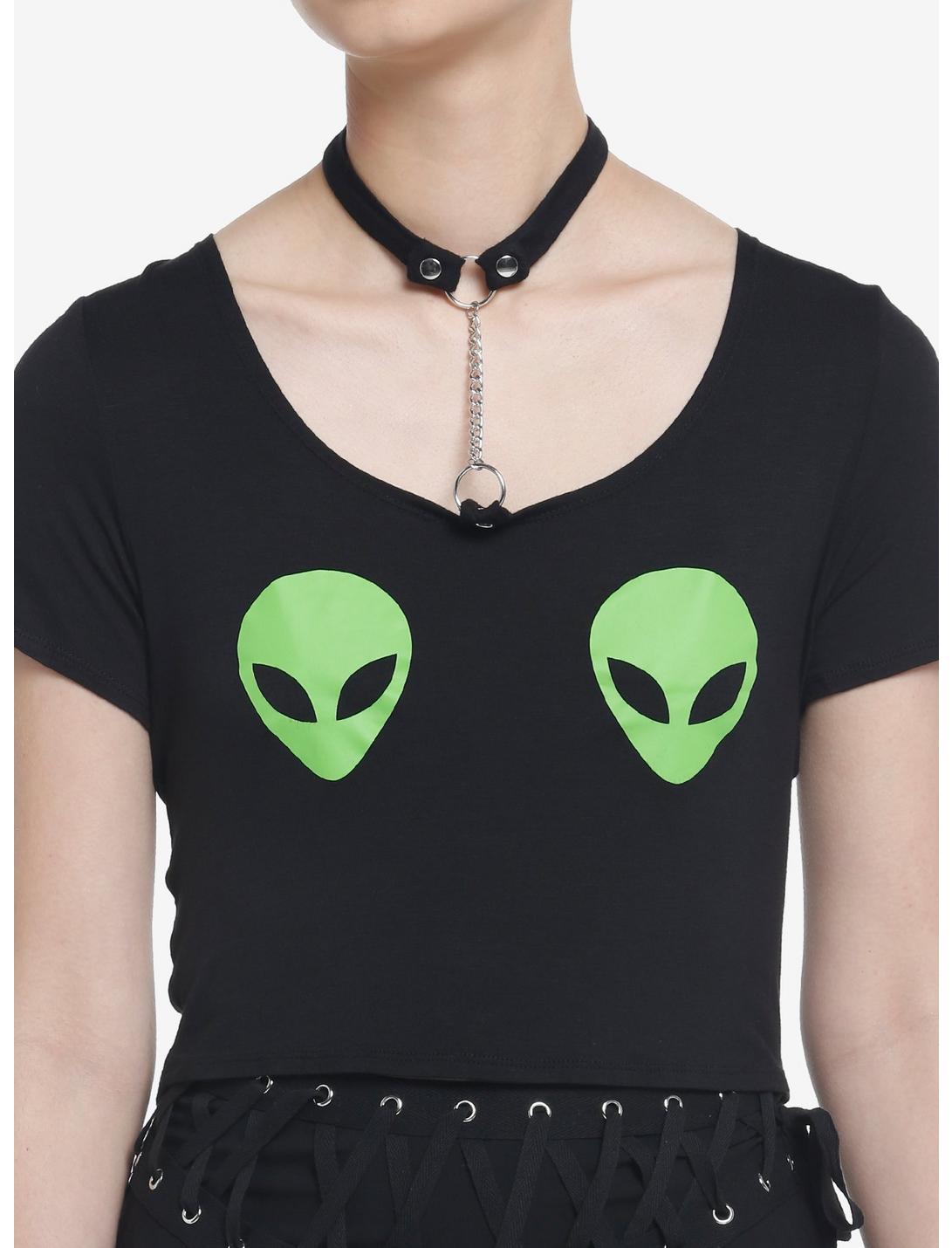 Social Collision Alien Choker Girls Crop T-Shirt, BLACK, hi-res