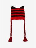 Red & Black Stripe Ears Knit Tassel Beanie, , hi-res