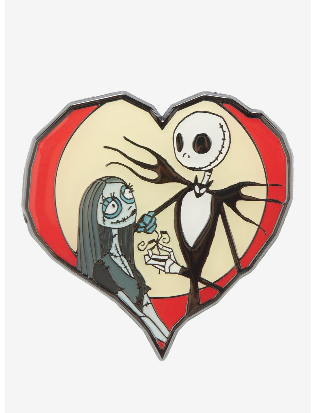 Loungefly The Nightmare Before Christmas Jack & Sally Heart Enamel Pin, , hi-res