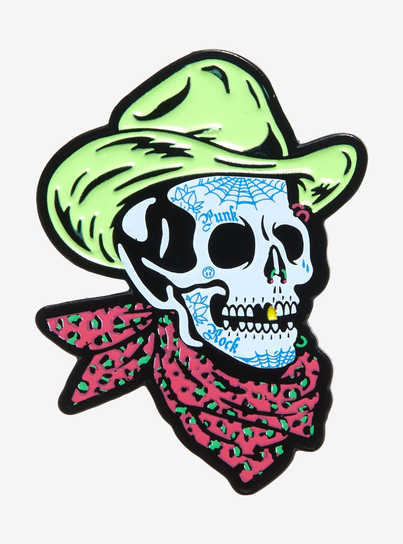 Punk Skeleton Cowboy Enamel Pin, , hi-res
