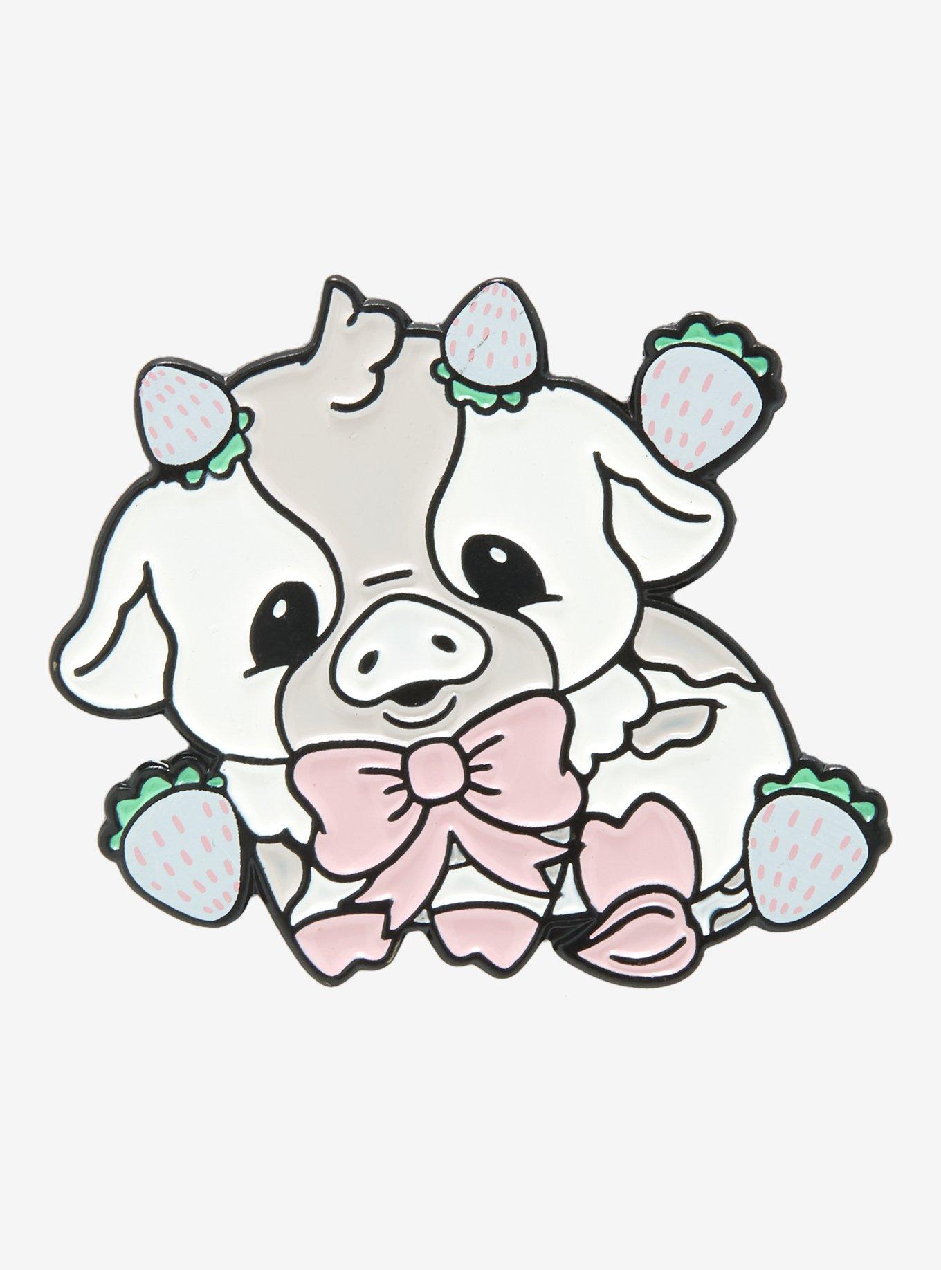 Pastel Strawberry Cow Enamel Pin, , hi-res