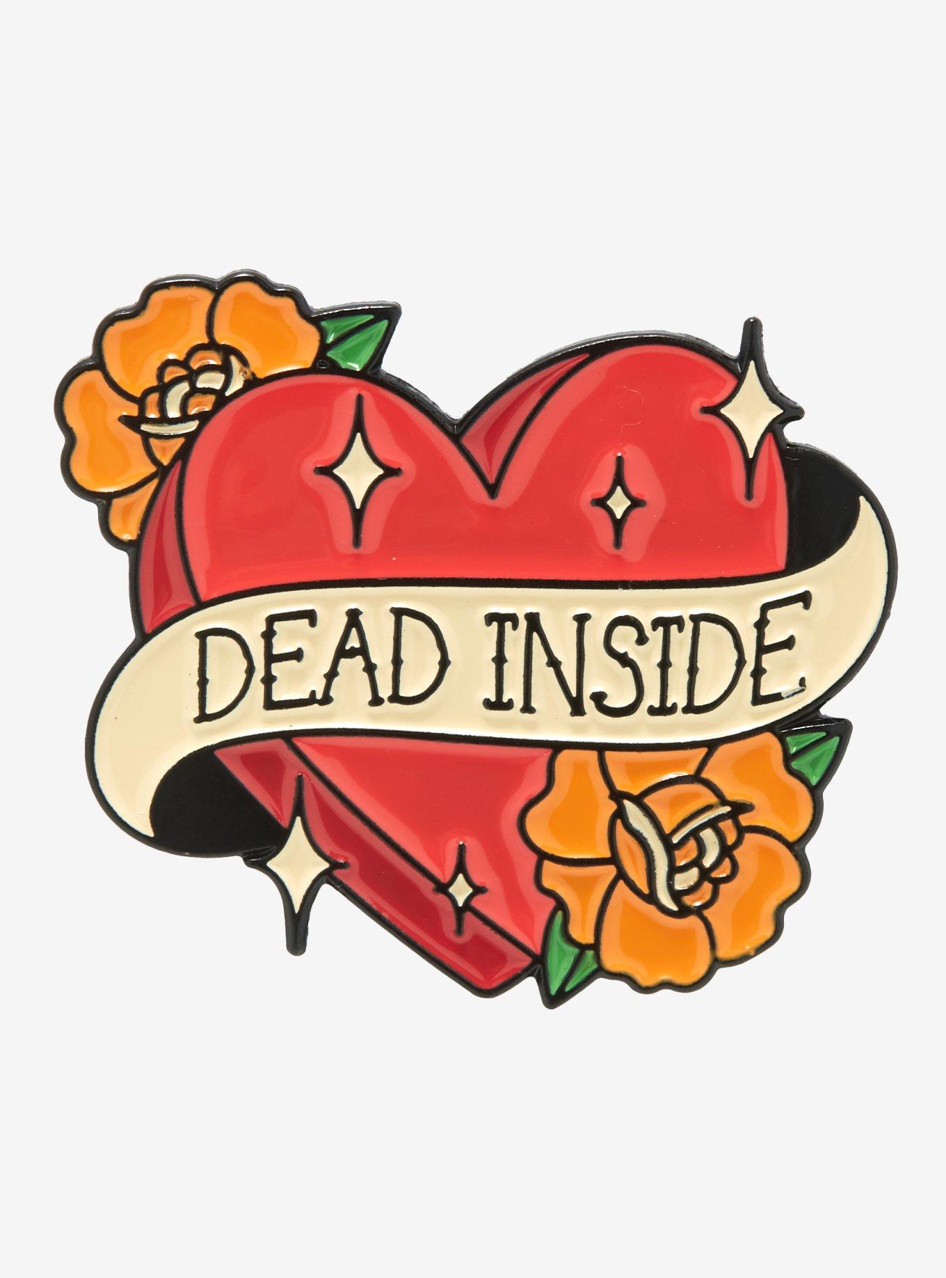 Dead Inside Tattoo Heart Enamel Pin, , hi-res