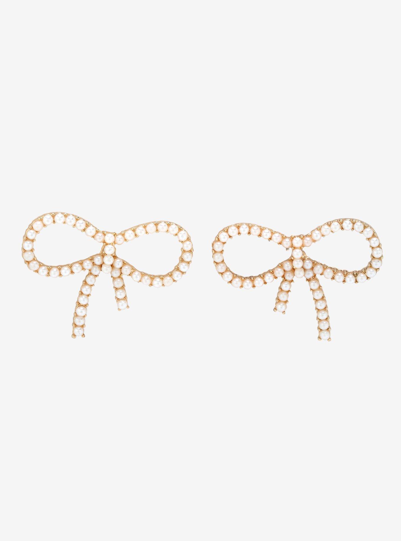 Pearl Bow Stud Earrings, , hi-res