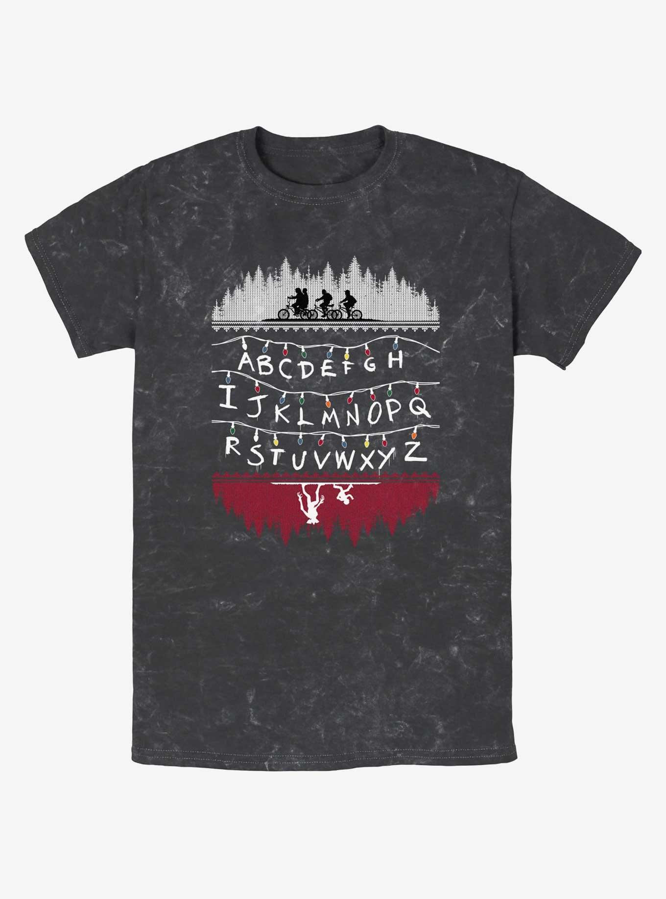 Stranger Things Alphabet Lights Mineral Wash T-Shirt, BLACK, hi-res