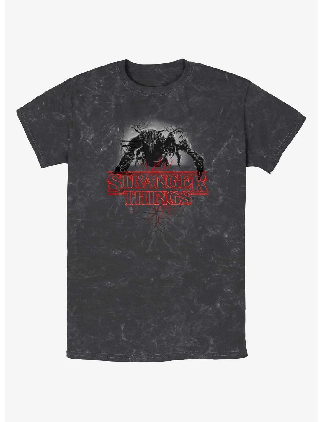 Stranger Things Logo Demogorgon Mineral Wash T-Shirt, BLACK, hi-res