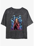 Stranger Things Eleven & Group Mineral Wash Womens Crop T-Shirt, BLACK, hi-res