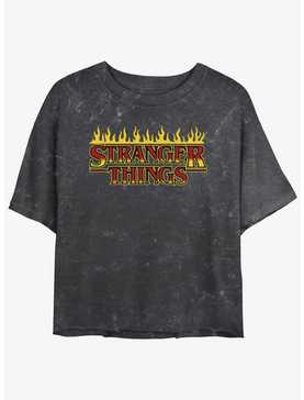Stranger Things Flaming Logo Mineral Wash Womens Crop T-Shirt, , hi-res