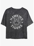 Stranger Things Hawkins Tigers Mineral Wash Womens Crop T-Shirt, BLACK, hi-res