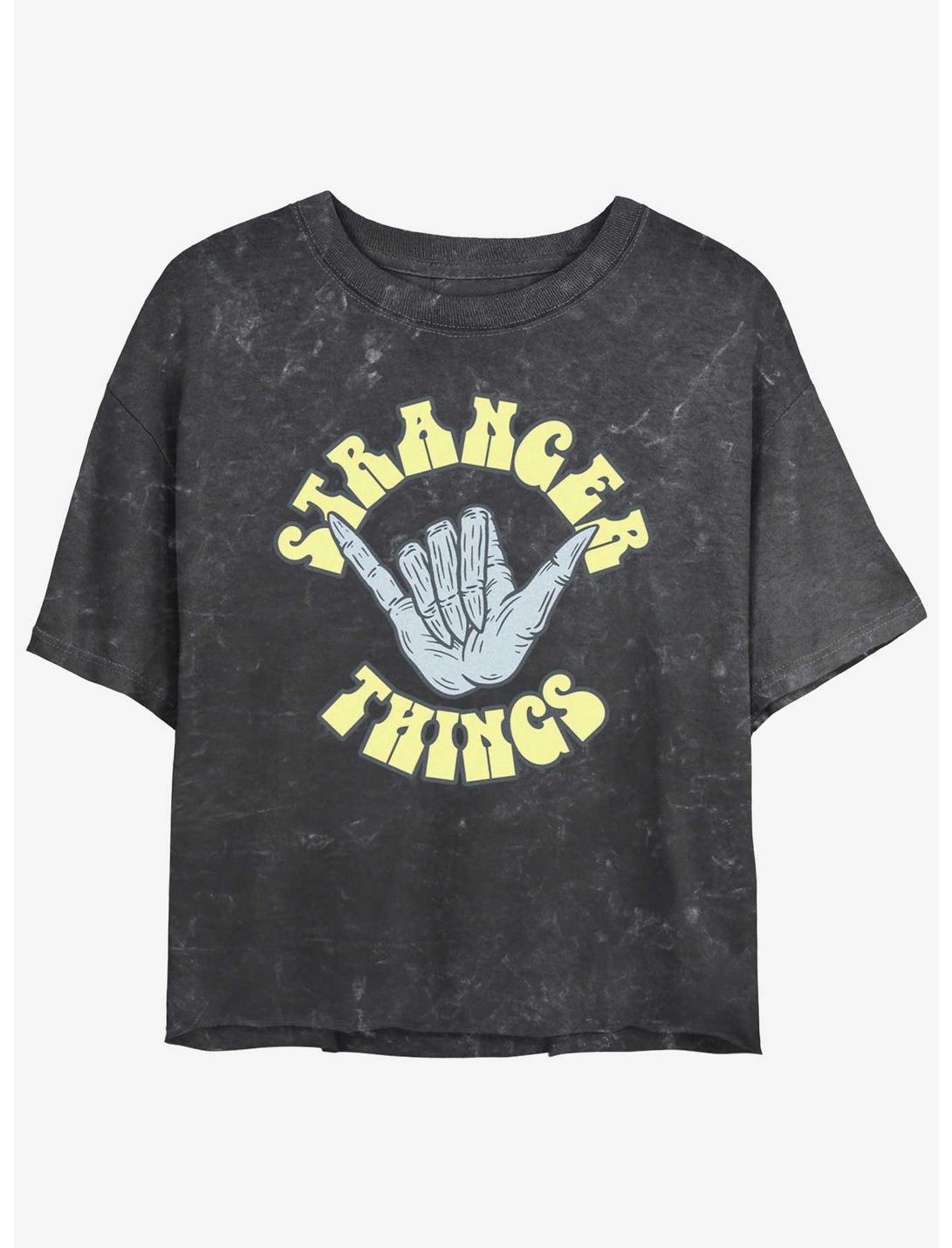 Stranger Things Rad Things Mineral Wash Womens Crop T-Shirt, BLACK, hi-res