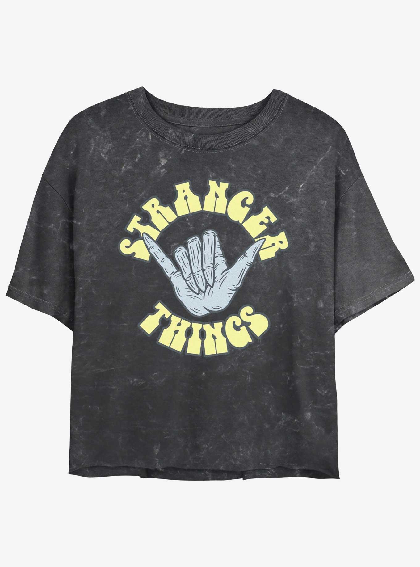 Stranger Things Rad Things Mineral Wash Womens Crop T-Shirt, BLACK, hi-res