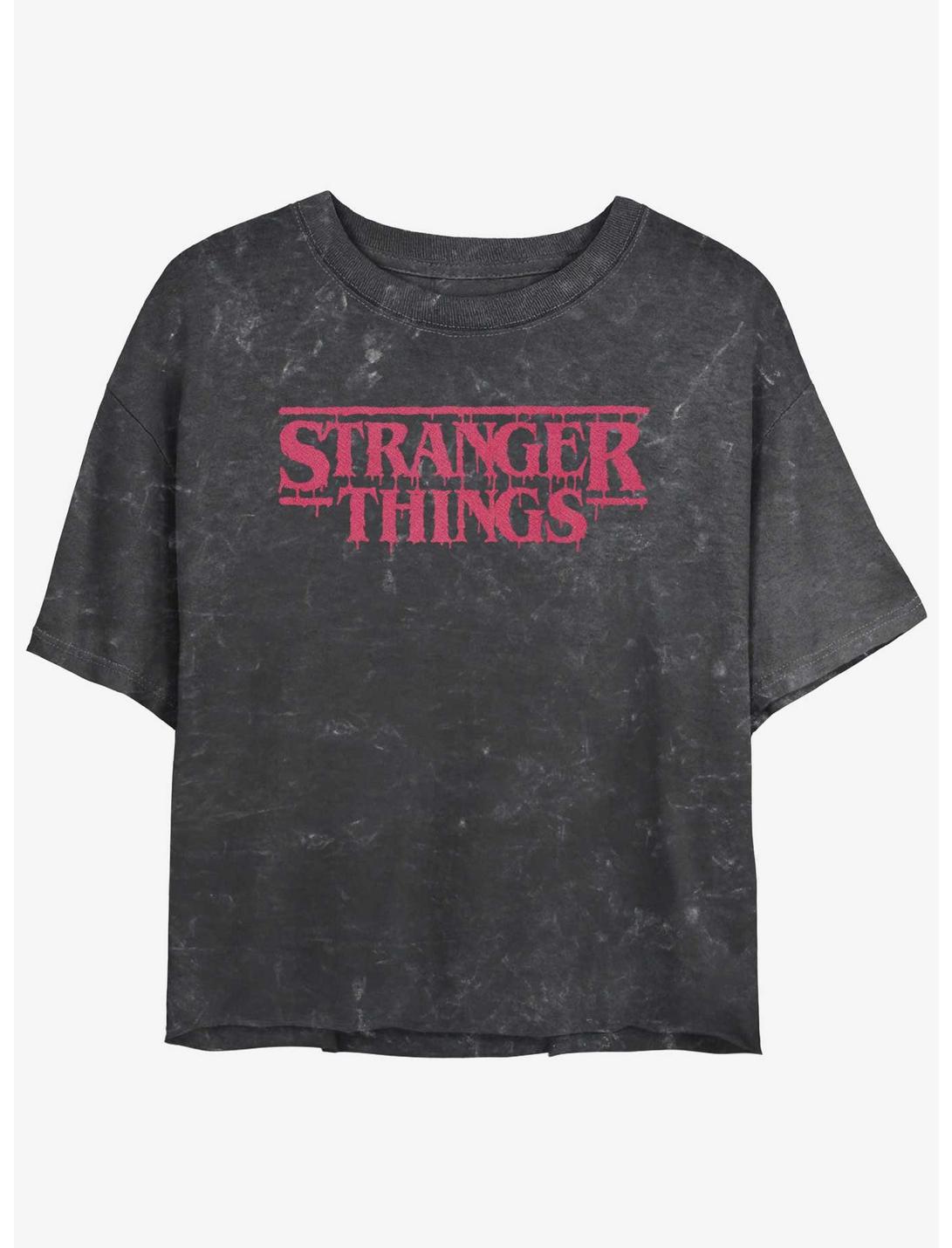 Stranger Things Spooky Logo Mineral Wash Womens Crop T-Shirt, BLACK, hi-res